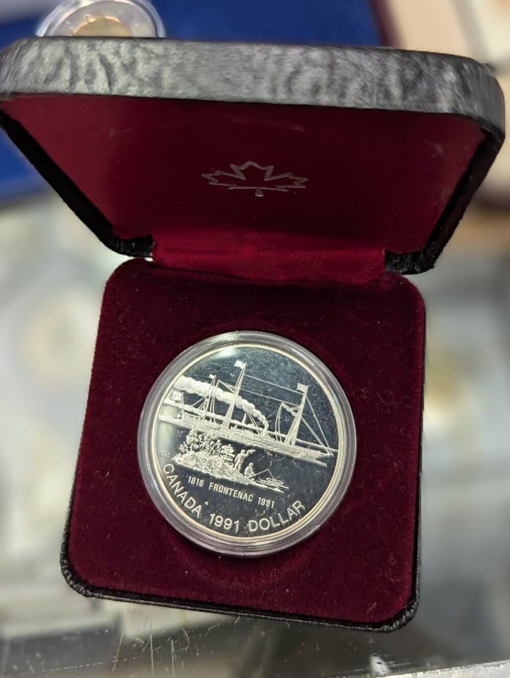 1991 Canada Proof Silver Dollar 1816 Frontenac Steamship Coin with Box RCM Mint